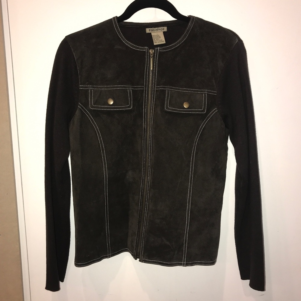 Dark brown Suede jacket knit sleeves